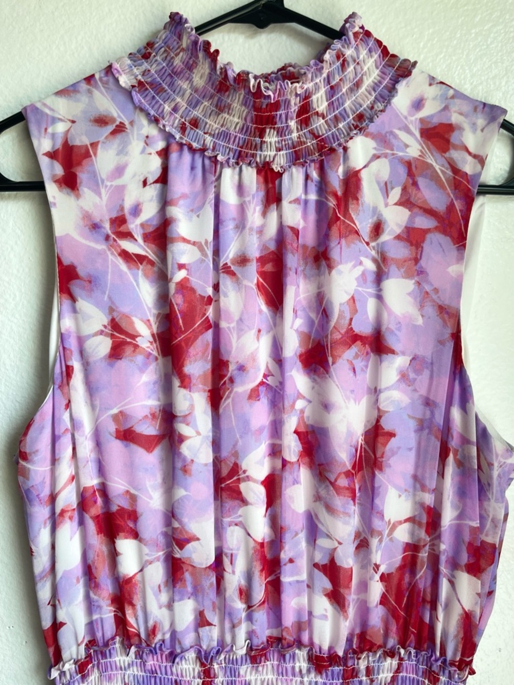 Calvin Klein Lavender Floral Pleated Midi Dress with Red Accents Size 10/12 NWOT - Picture 9 of 14